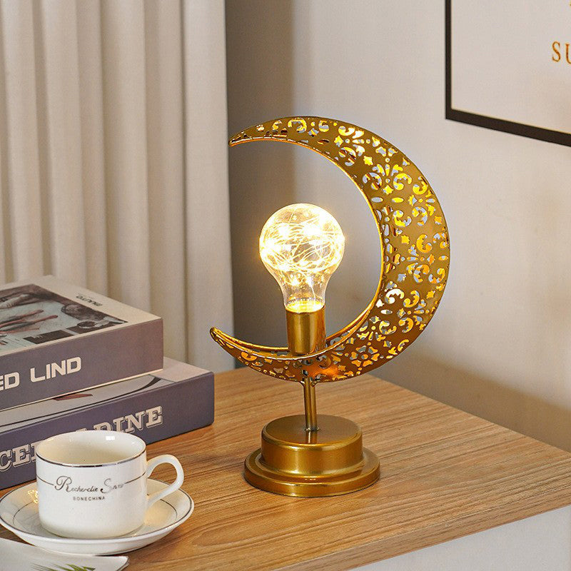 Crescent Moon Table Lamp Gold Metal 11 Inch Battery Powered