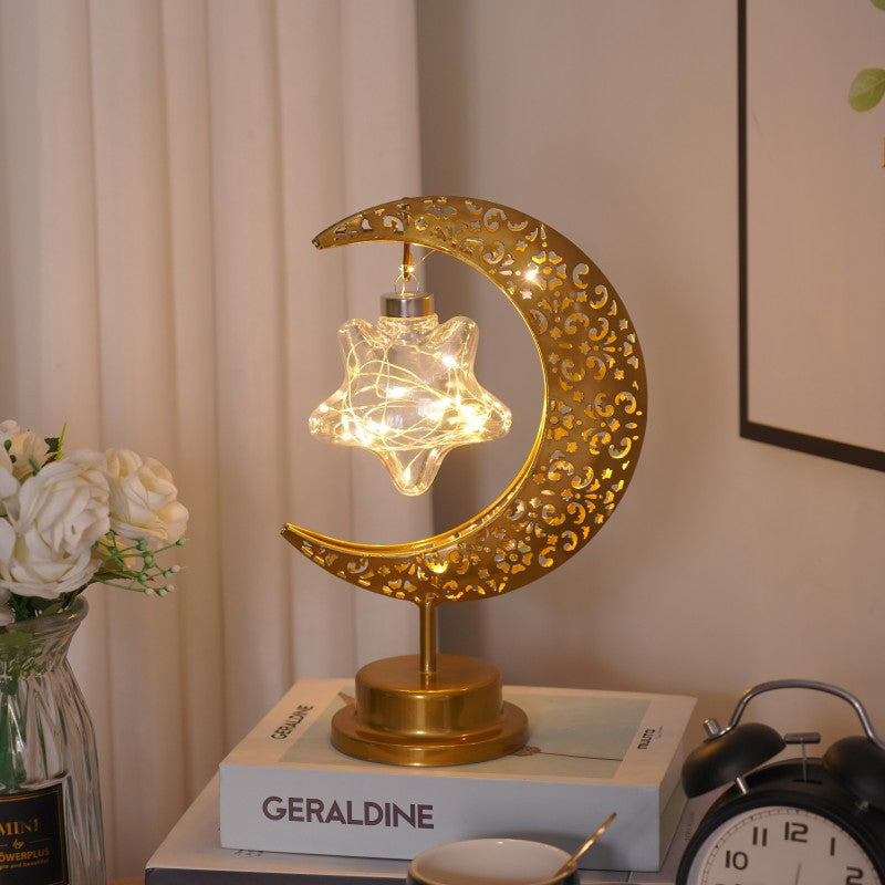 Crescent Moon Table Lamp Gold Metal 11 Inch Battery Powered