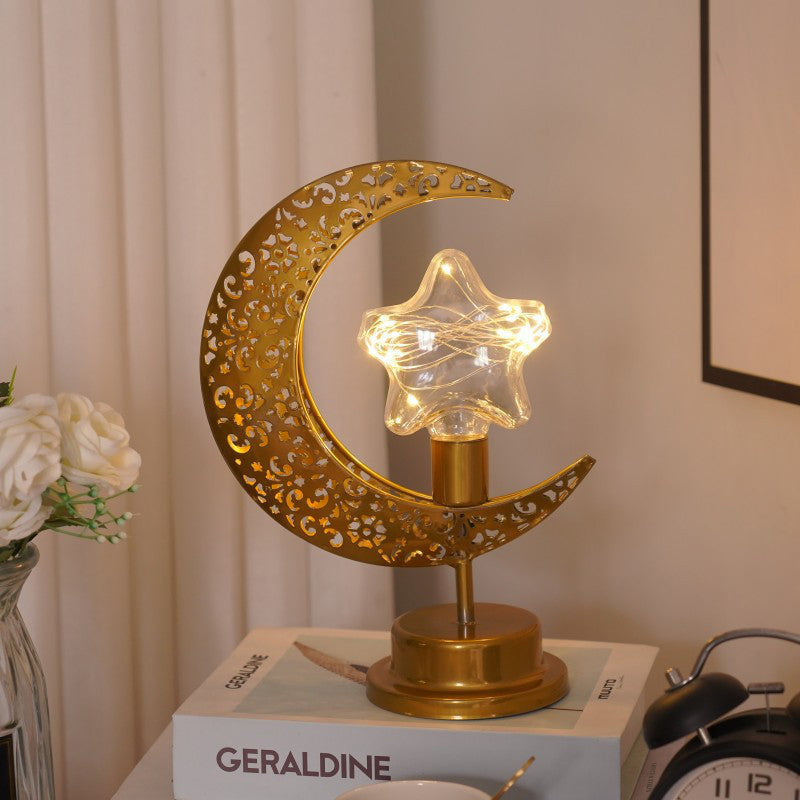 Crescent Moon Table Lamp Gold Metal 11 Inch Battery Powered