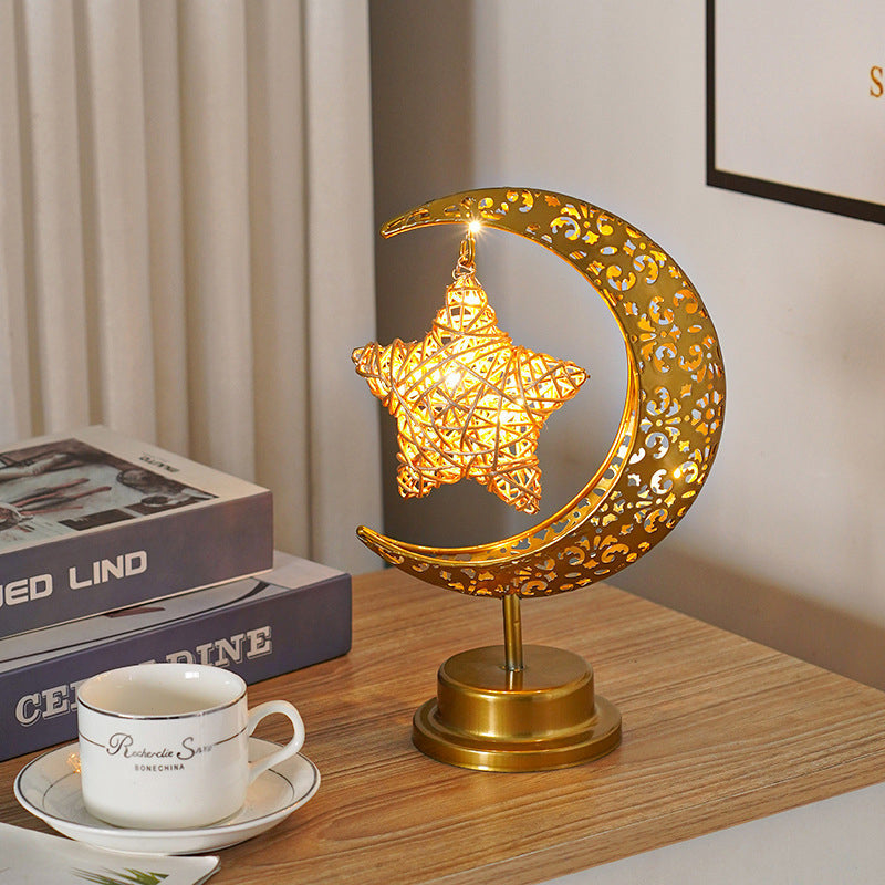 Crescent Moon Table Lamp Gold Metal 11 Inch Battery Powered