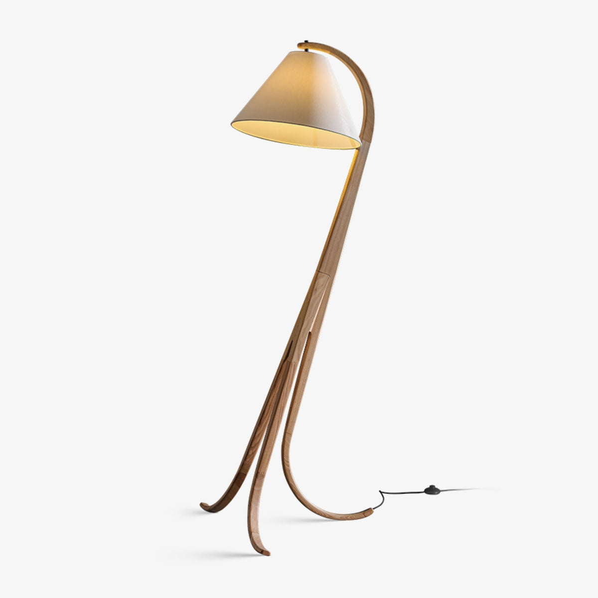 Curved Wood Floor Lamp Cone Fabric Shade 70.9 in