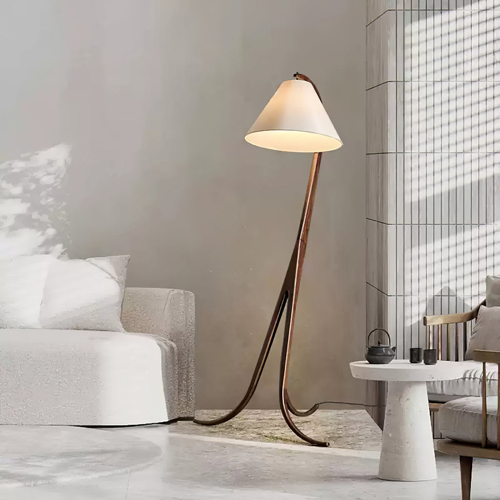 Curved Wood Floor Lamp Cone Fabric Shade 70.9 in