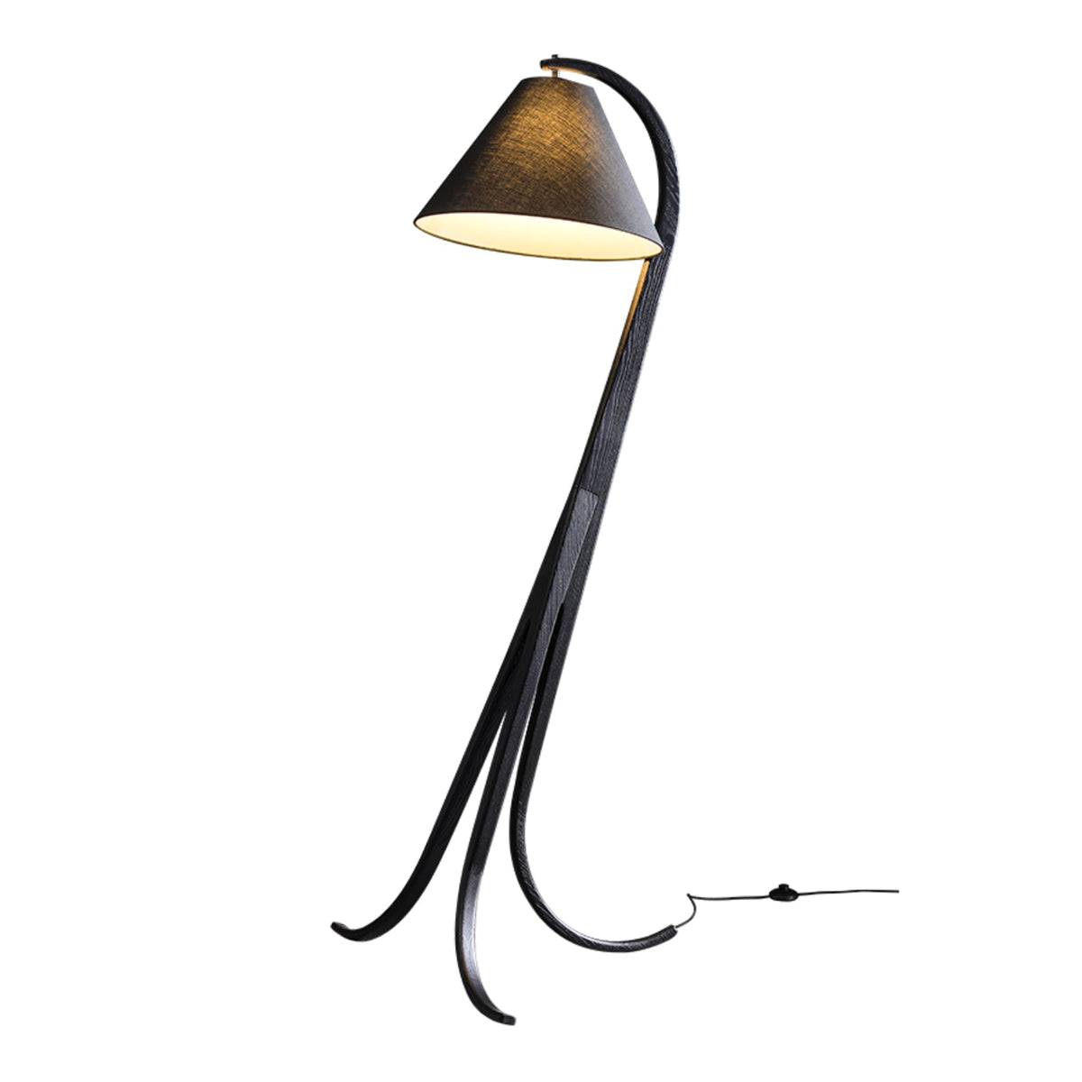 Curved Wood Floor Lamp Cone Fabric Shade 70.9 in