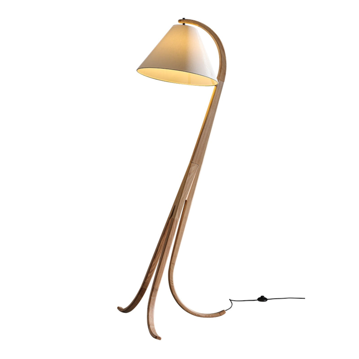 Curved Wood Floor Lamp Cone Fabric Shade 70.9 in