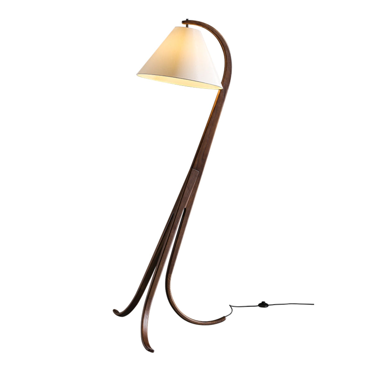 Curved Wood Floor Lamp Cone Fabric Shade 70.9 in