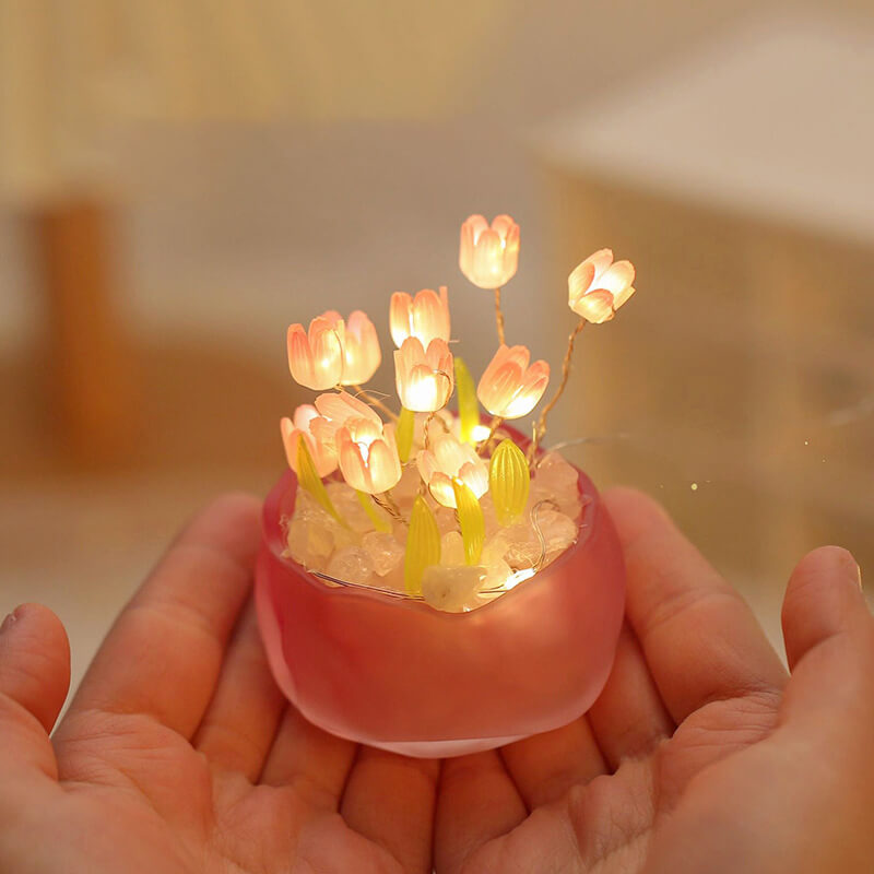 DIY Tulip Night Light Kit 10 Flowers Glass Cup Set of 2