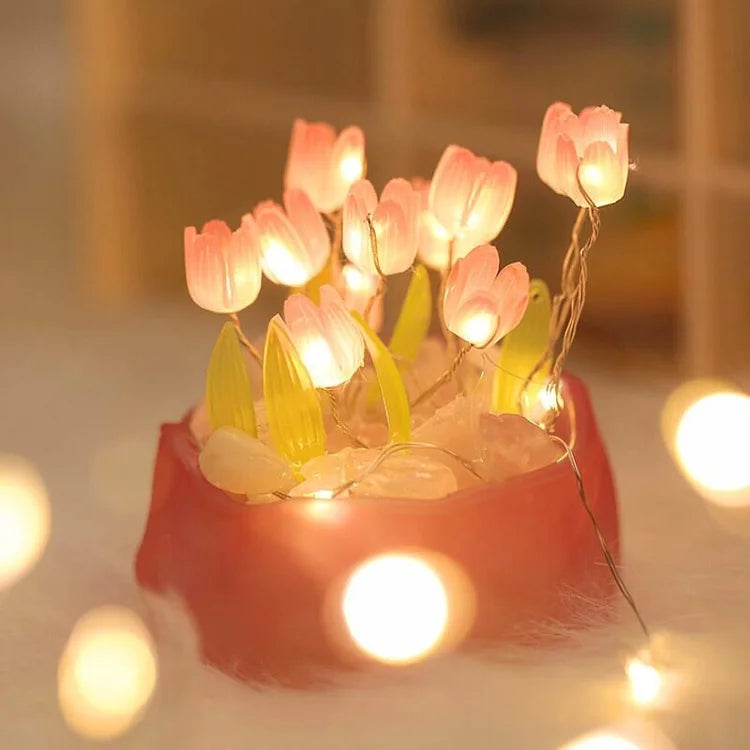 DIY Tulip Night Light Kit 10 Flowers Glass Cup Set of 2