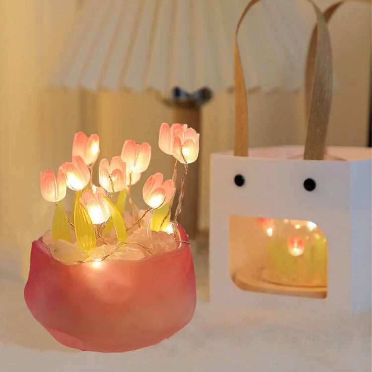 DIY Tulip Night Light Kit 10 Flowers Glass Cup Set of 2