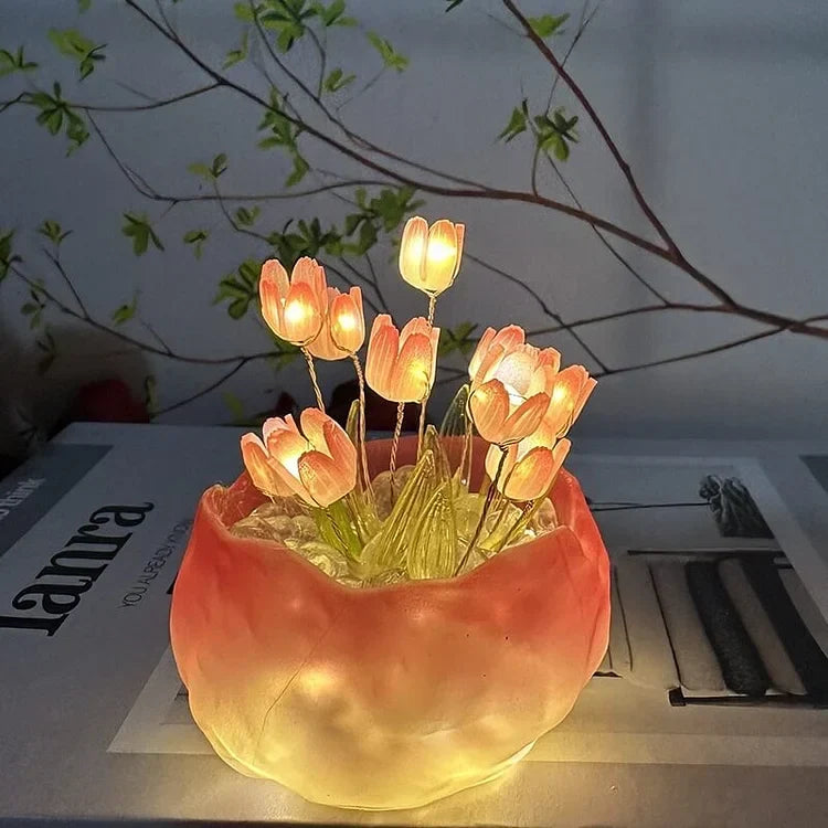 DIY Tulip Night Light Kit 10 Flowers Glass Cup Set of 2