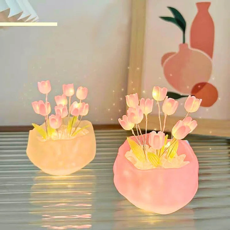 DIY Tulip Night Light Kit 10 Flowers Glass Cup Set of 2