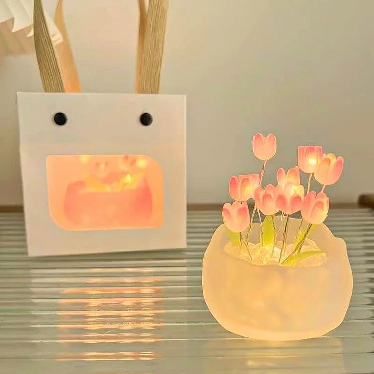 DIY Tulip Night Light Kit 10 Flowers Glass Cup Set of 2