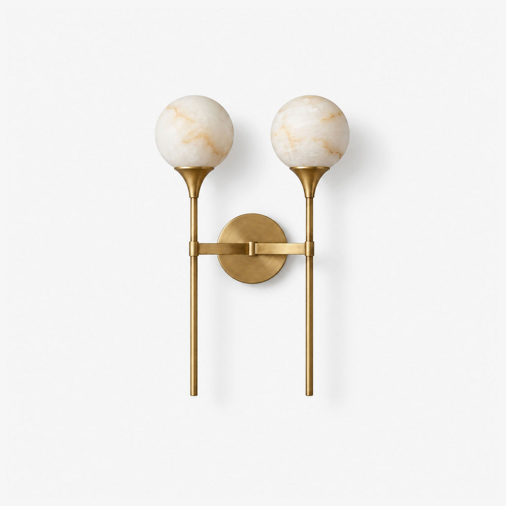 Double Alabaster Globe Wall Sconce Torch Stems 19 in Set of 2
