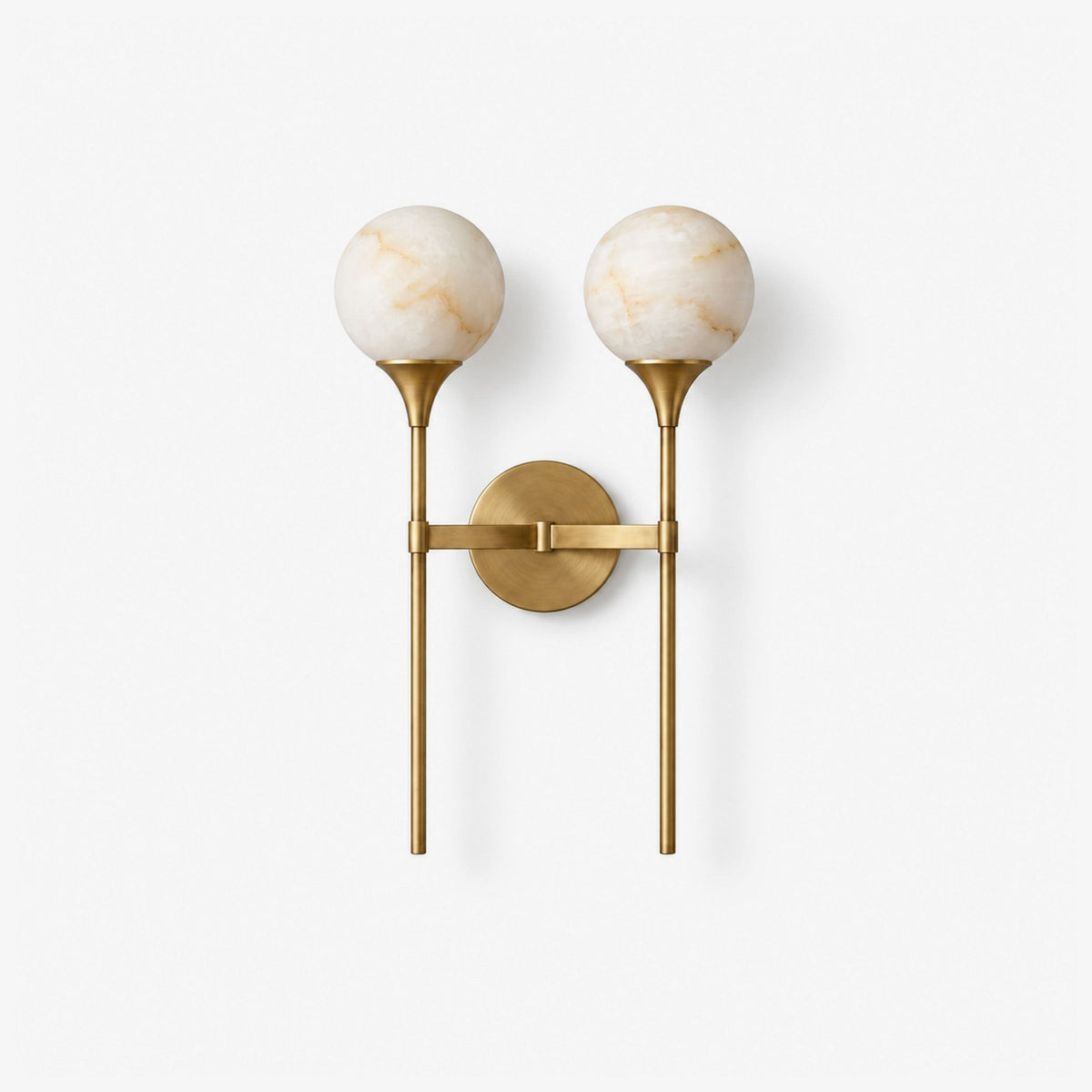 Double Alabaster Globe Wall Sconce Torch Stems 19 in Set of 2