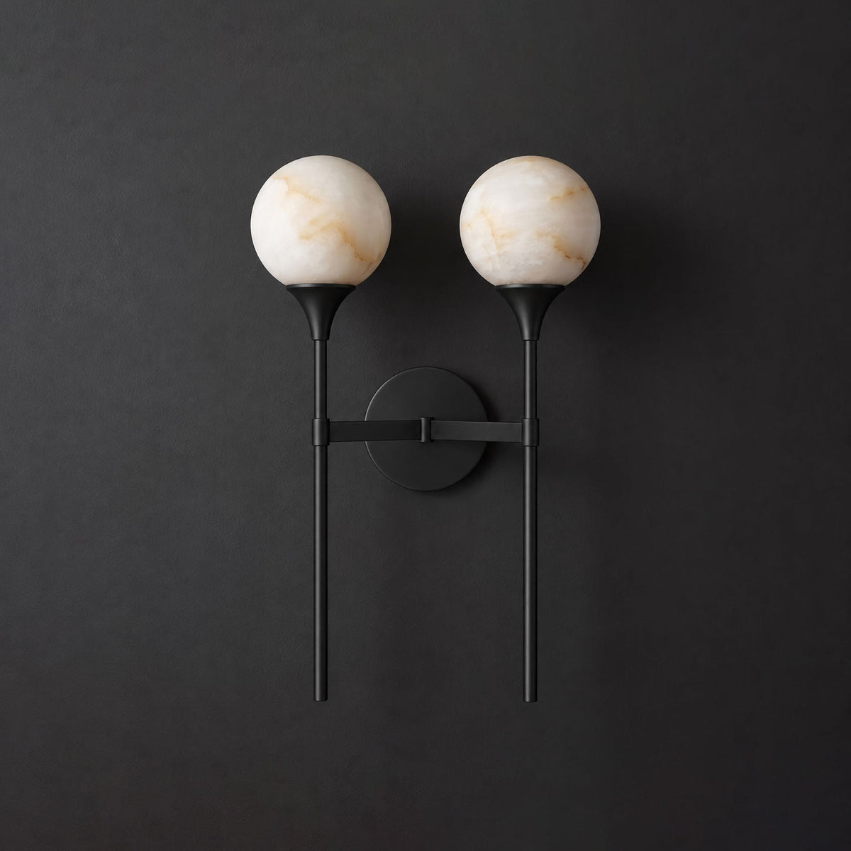 Double Alabaster Globe Wall Sconce Torch Stems 19 in Set of 2
