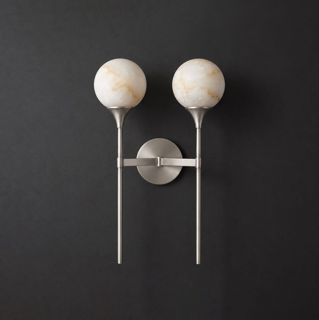 Double Alabaster Globe Wall Sconce Torch Stems 19 in Set of 2