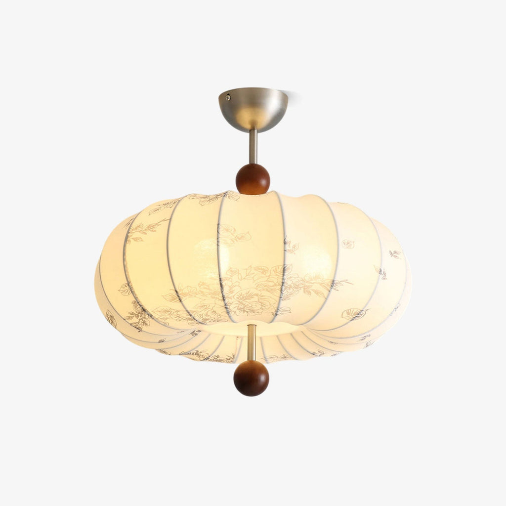 Fabric Lantern Pendant Light Wood Ball Accents 17.7 in Set of 2