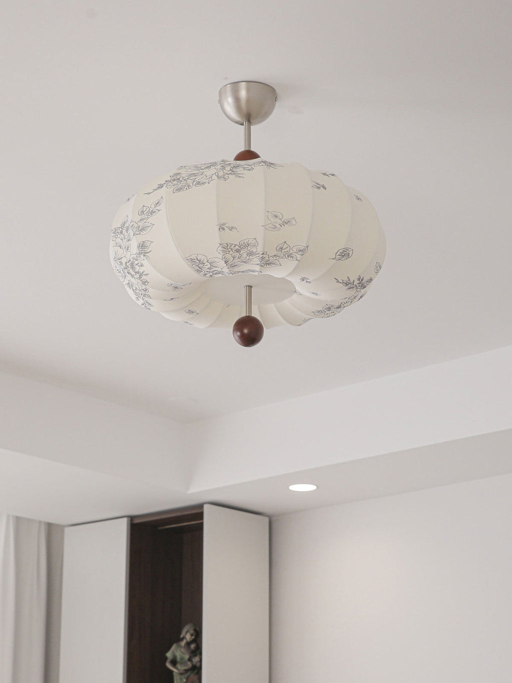 Fabric Lantern Pendant Light Wood Ball Accents 17.7 in Set of 2