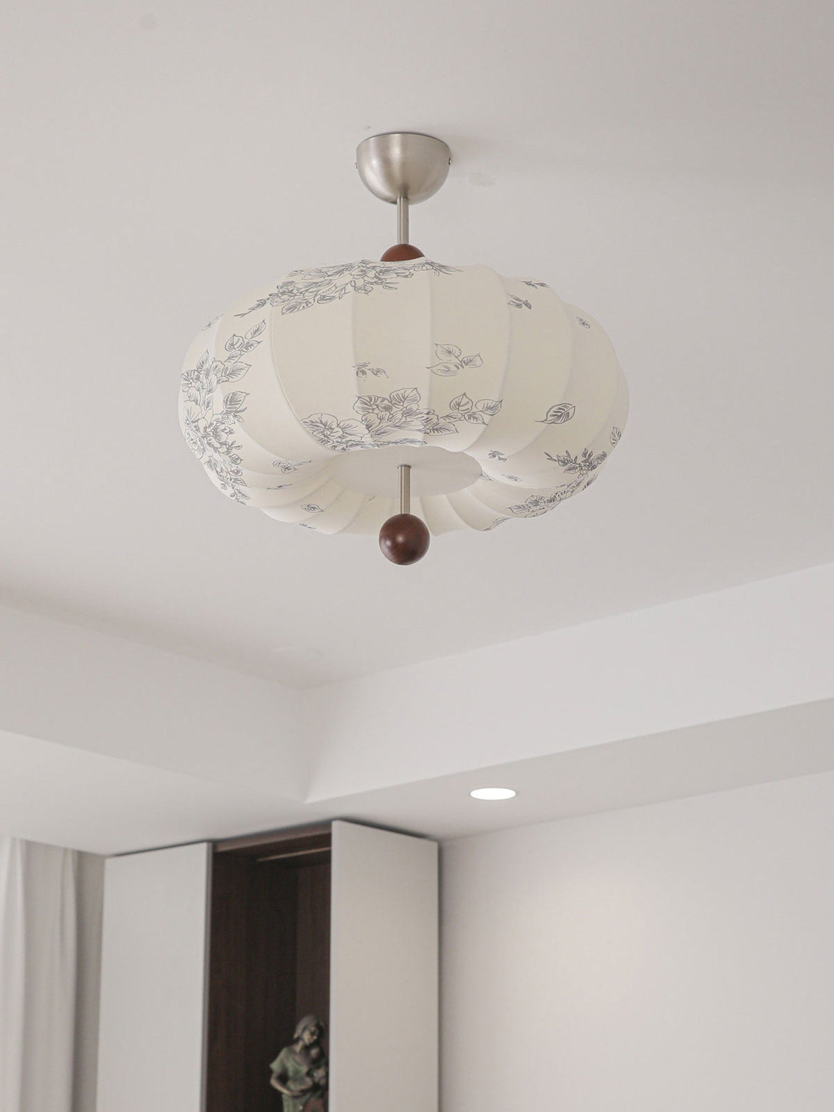 Fabric Lantern Pendant Light Wood Ball Accents 17.7 in Set of 2