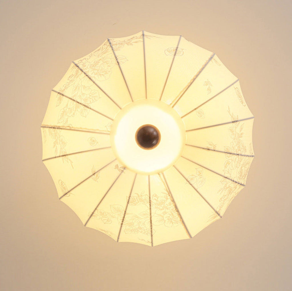 Fabric Lantern Pendant Light Wood Ball Accents 17.7 in Set of 2