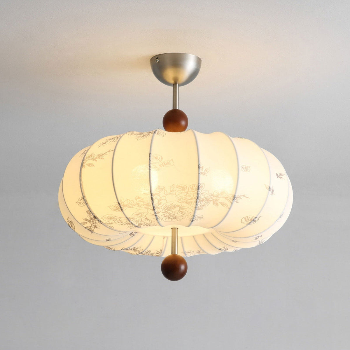 Fabric Lantern Pendant Light Wood Ball Accents 17.7 in Set of 2