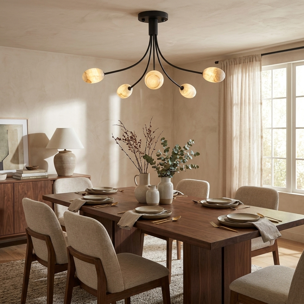 Five Alabaster Globe Semi Flush Ceiling Light 59.1 in Set of 2