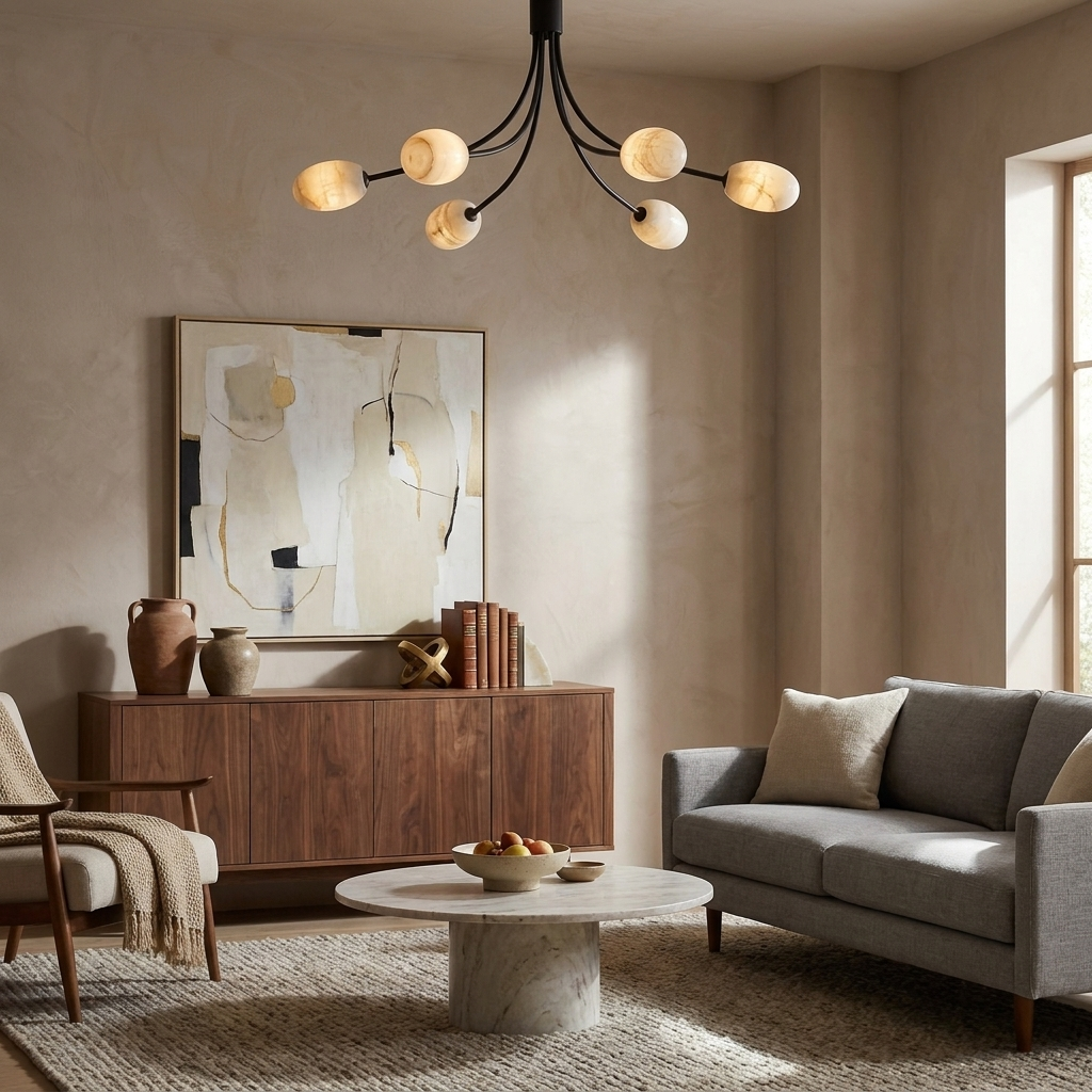 Five Alabaster Globe Semi Flush Ceiling Light 59.1 in Set of 2