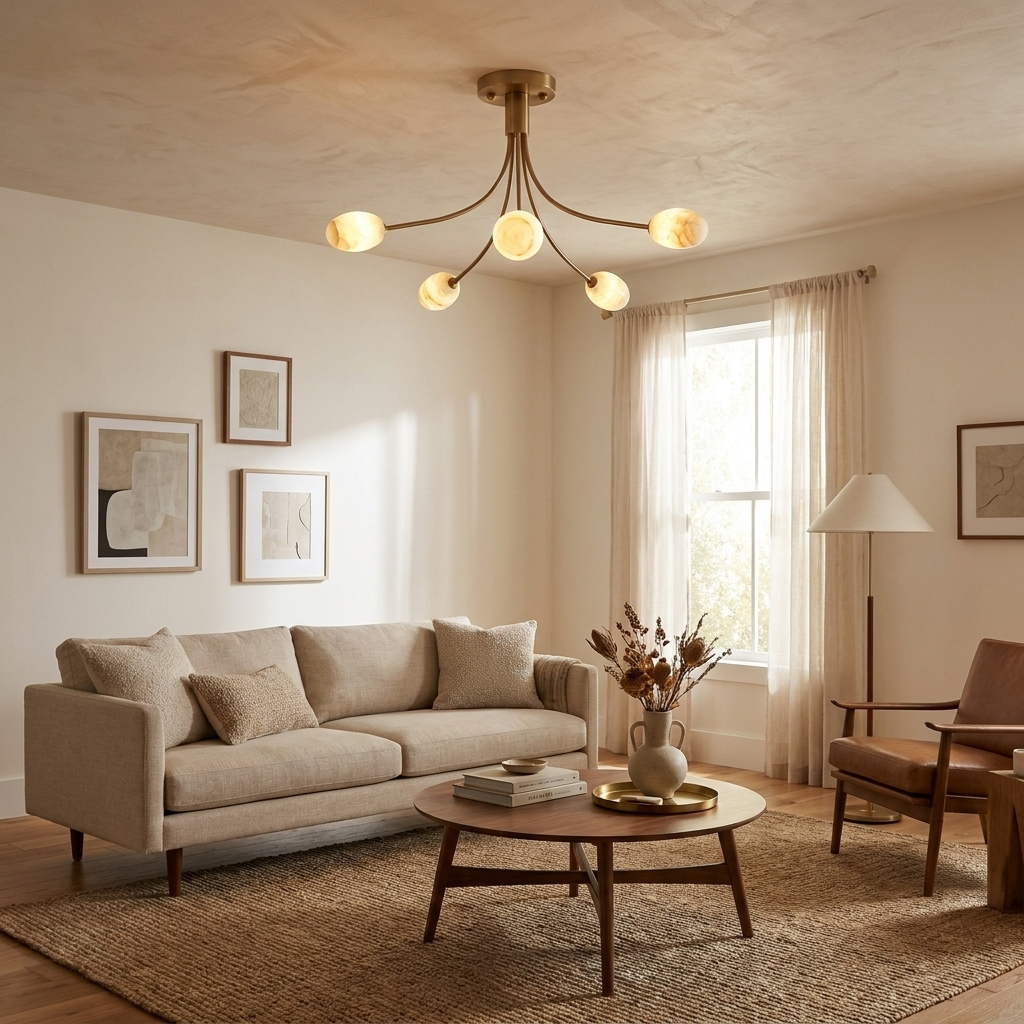 Five Alabaster Globe Semi Flush Ceiling Light 59.1 in Set of 2