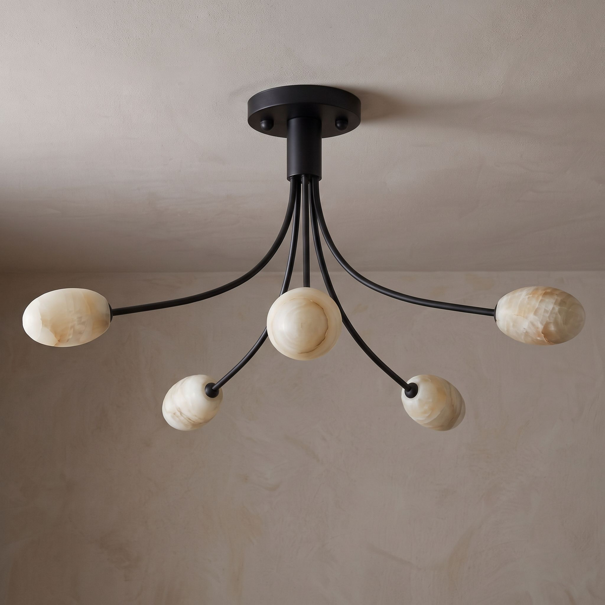 Five Alabaster Globe Semi Flush Ceiling Light 59.1 in Set of 2