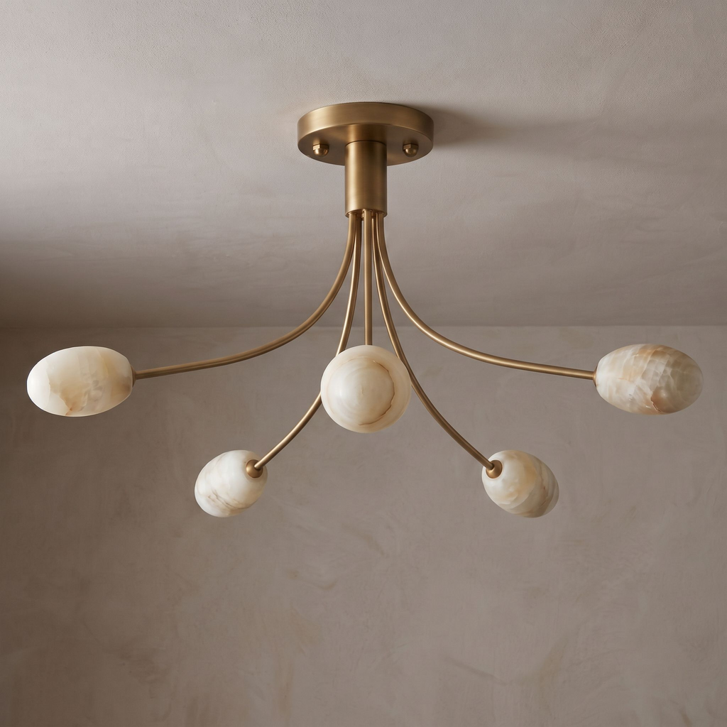 Five Alabaster Globe Semi Flush Ceiling Light 59.1 in Set of 2