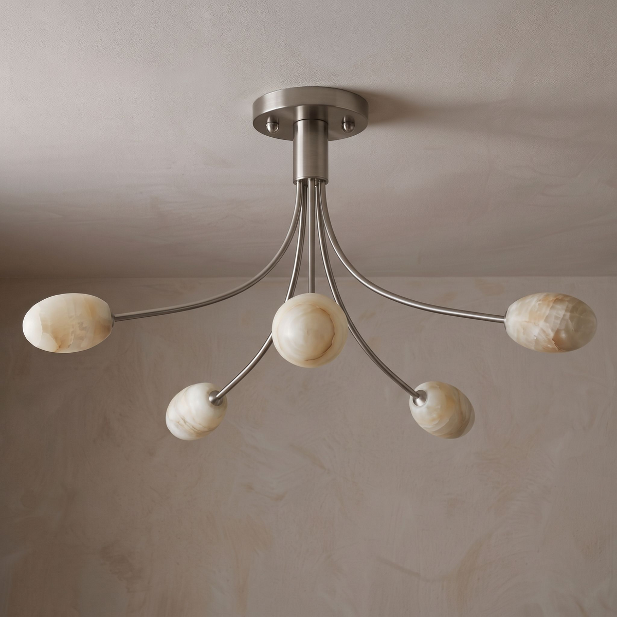 Five Alabaster Globe Semi Flush Ceiling Light 59.1 in Set of 2