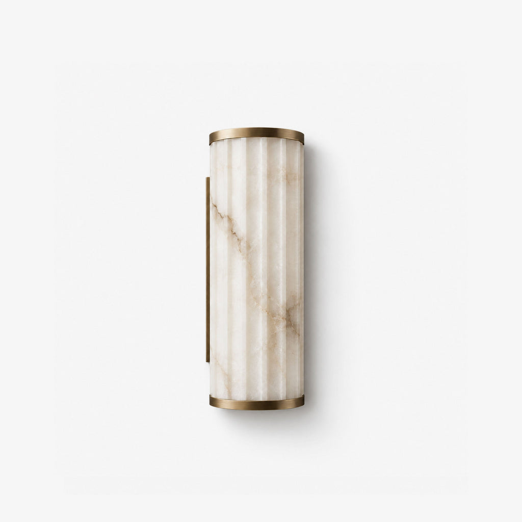 Fluted Alabaster Wall Sconce Half Cylinder LED 14.2 in Set of 2