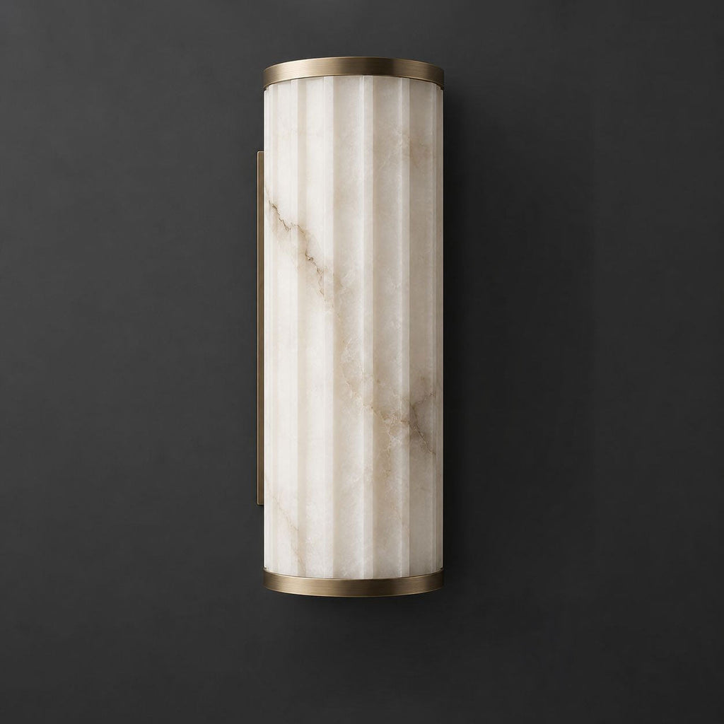 Fluted Alabaster Wall Sconce Half Cylinder LED 14.2 in Set of 2