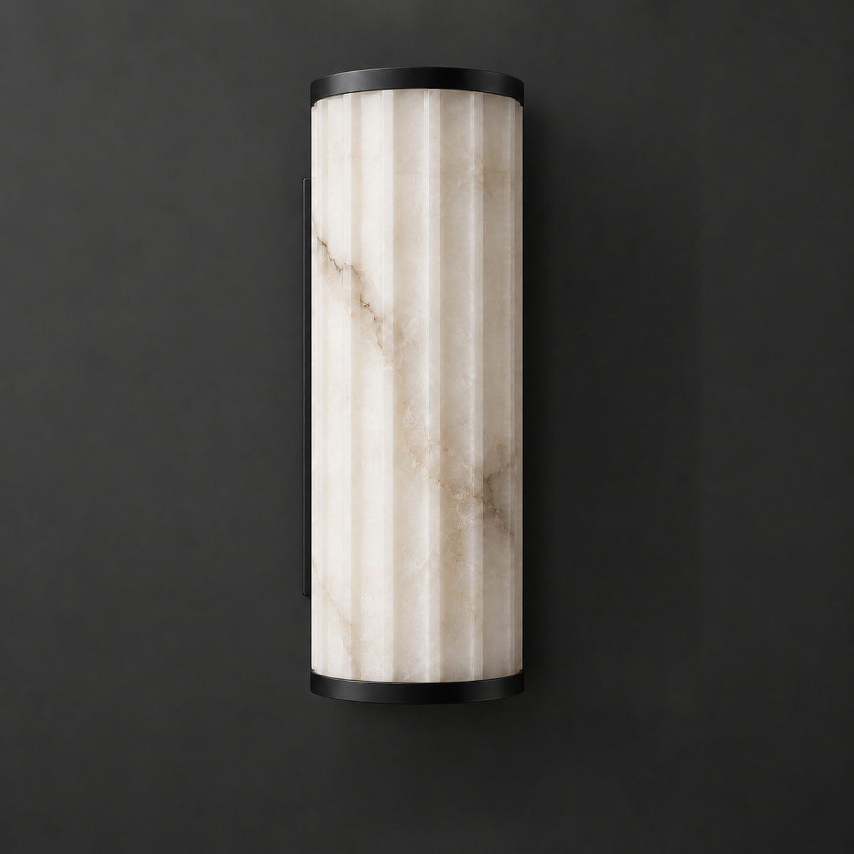 Fluted Alabaster Wall Sconce Half Cylinder LED 14.2 in Set of 2