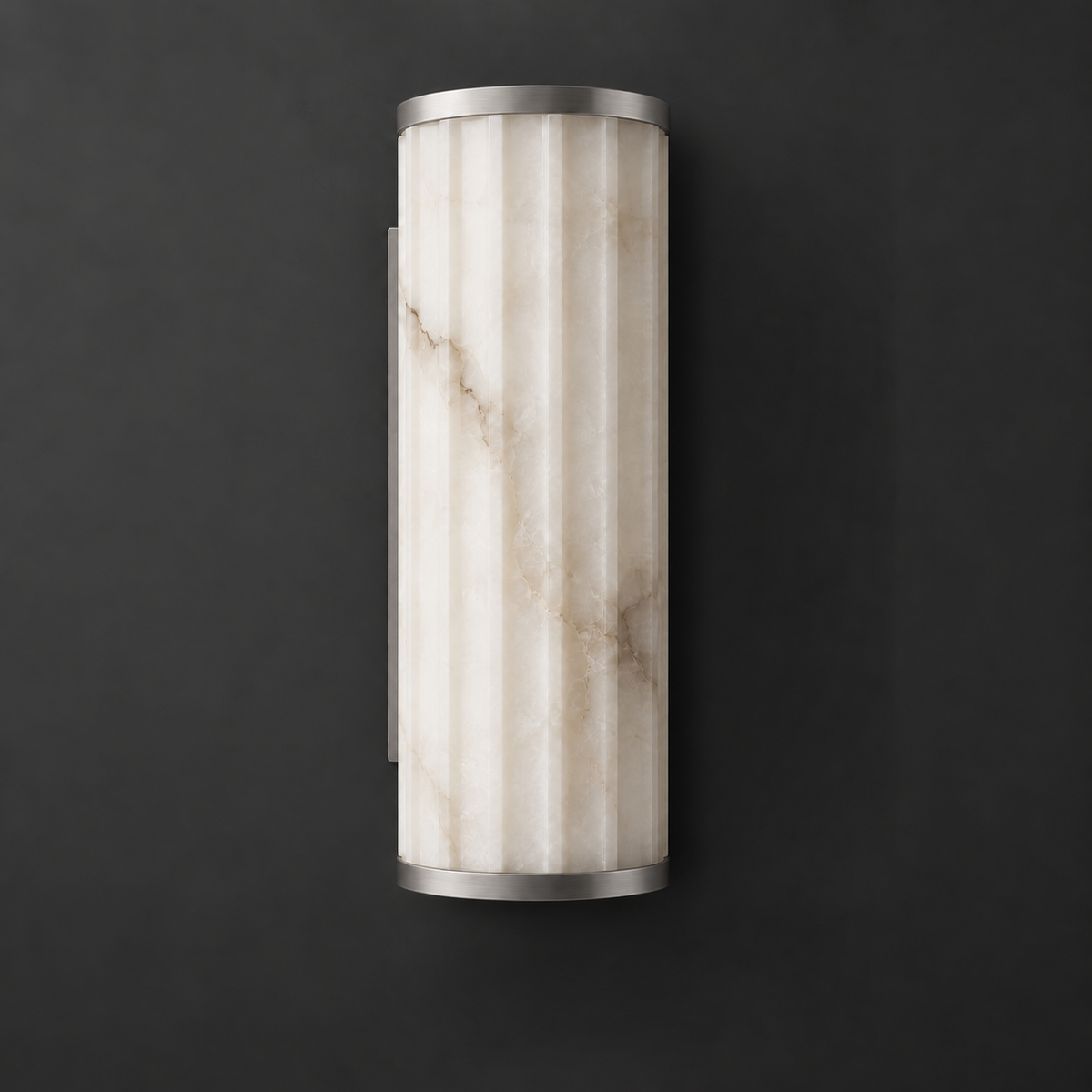 Fluted Alabaster Wall Sconce Half Cylinder LED 14.2 in Set of 2