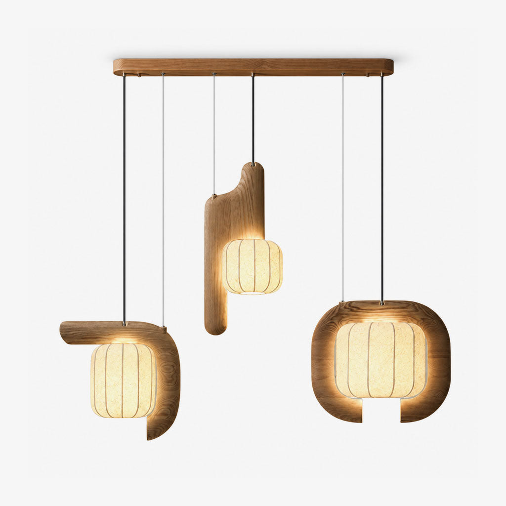 Fluted Paper Pendant Light Curved Black Arm 11 x 24 in Set of 3