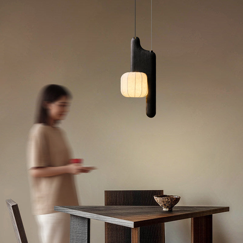Fluted Paper Pendant Light Curved Black Arm 11 x 24 in Set of 3