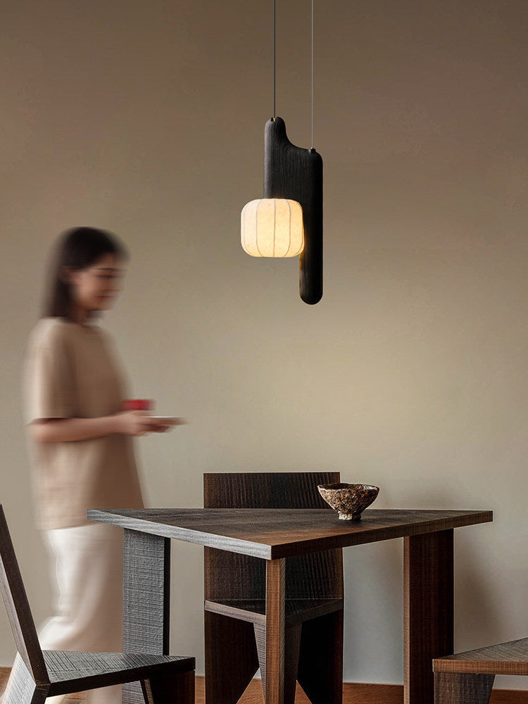 Fluted Paper Pendant Light Curved Black Arm 11 x 24 in Set of 3