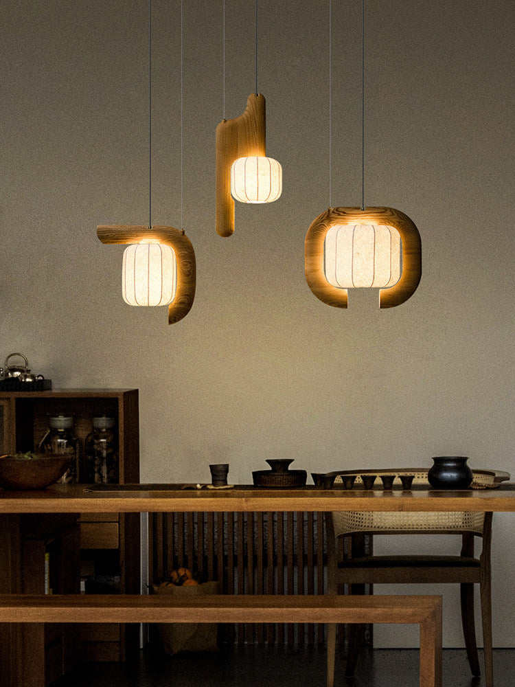 Fluted Paper Pendant Light Curved Black Arm 11 x 24 in Set of 3