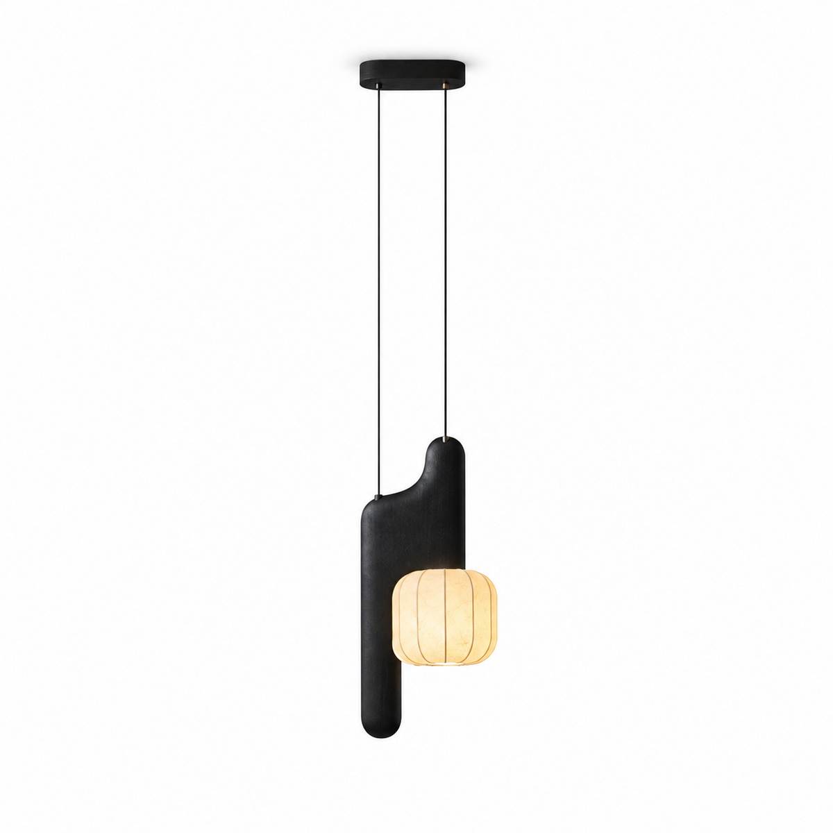 Fluted Paper Pendant Light Curved Black Arm 11 x 24 in Set of 3