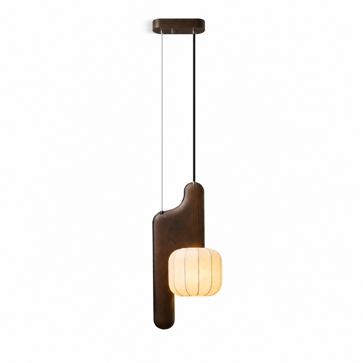 Fluted Paper Pendant Light Curved Black Arm 11 x 24 in Set of 3