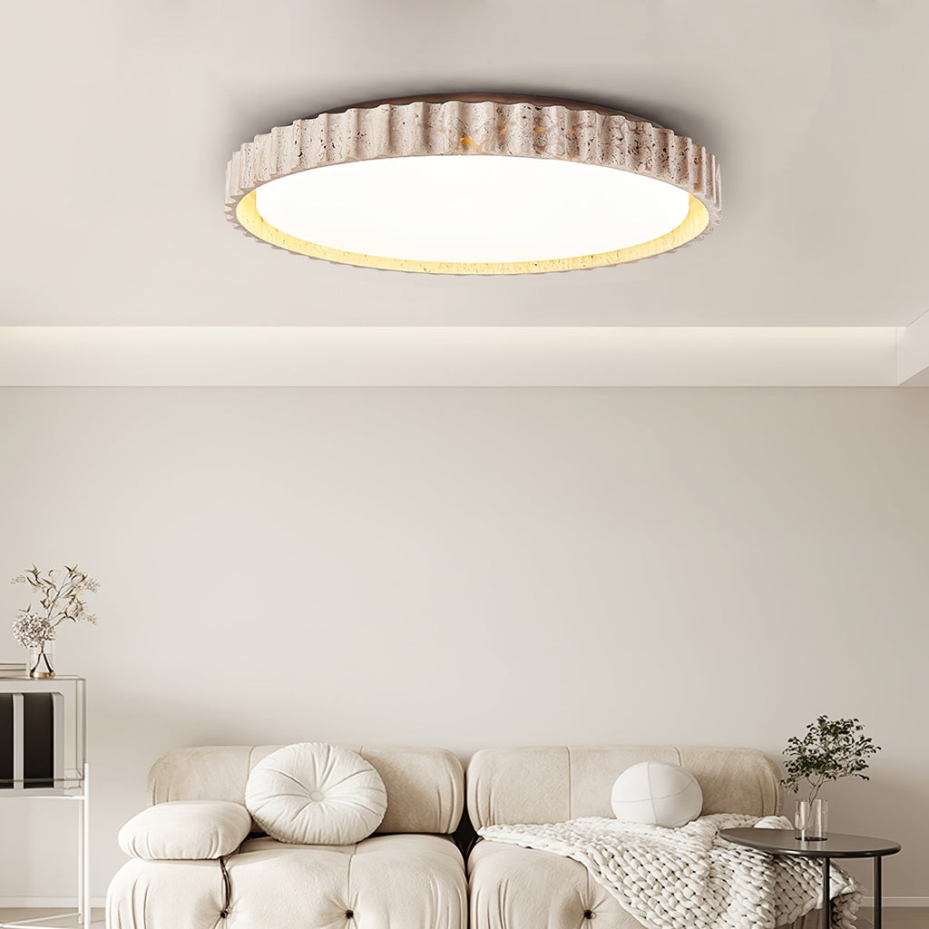 Fluted Travertine Flush Mount Ceiling Light 12.6 in