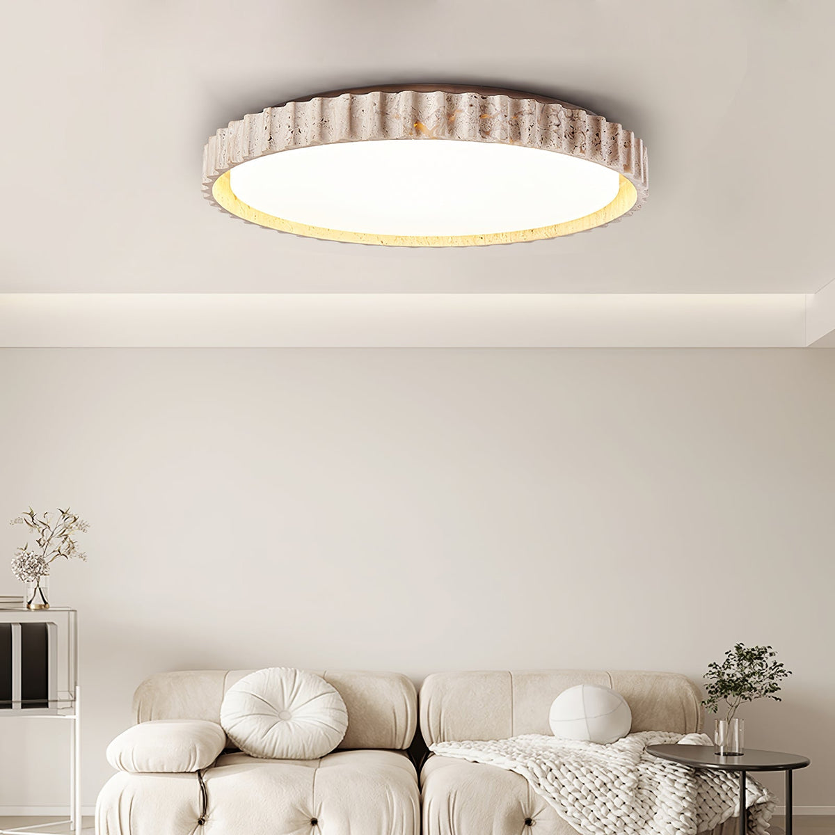 Fluted Travertine Flush Mount Ceiling Light 12.6 in
