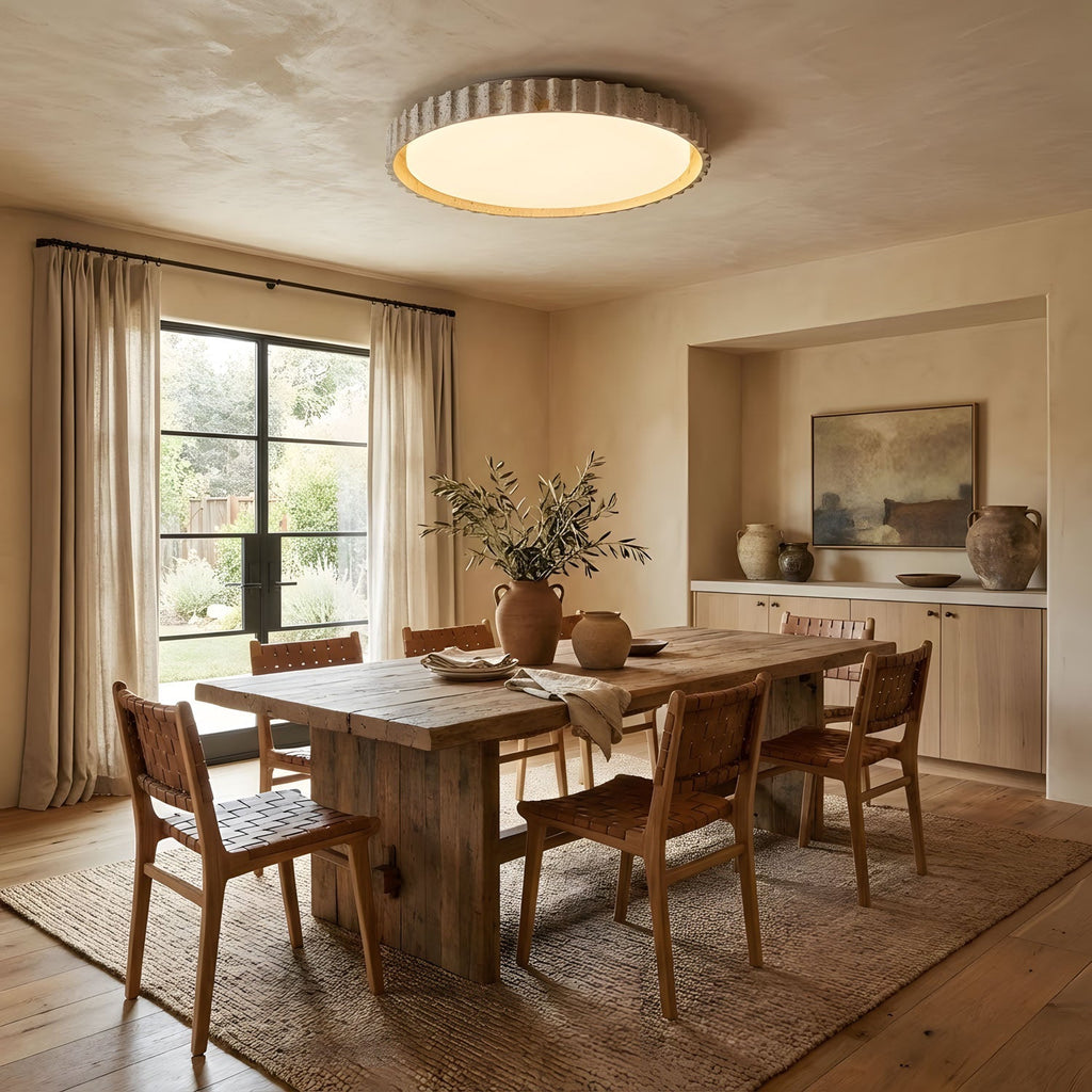 Fluted Travertine Flush Mount Ceiling Light 12.6 in