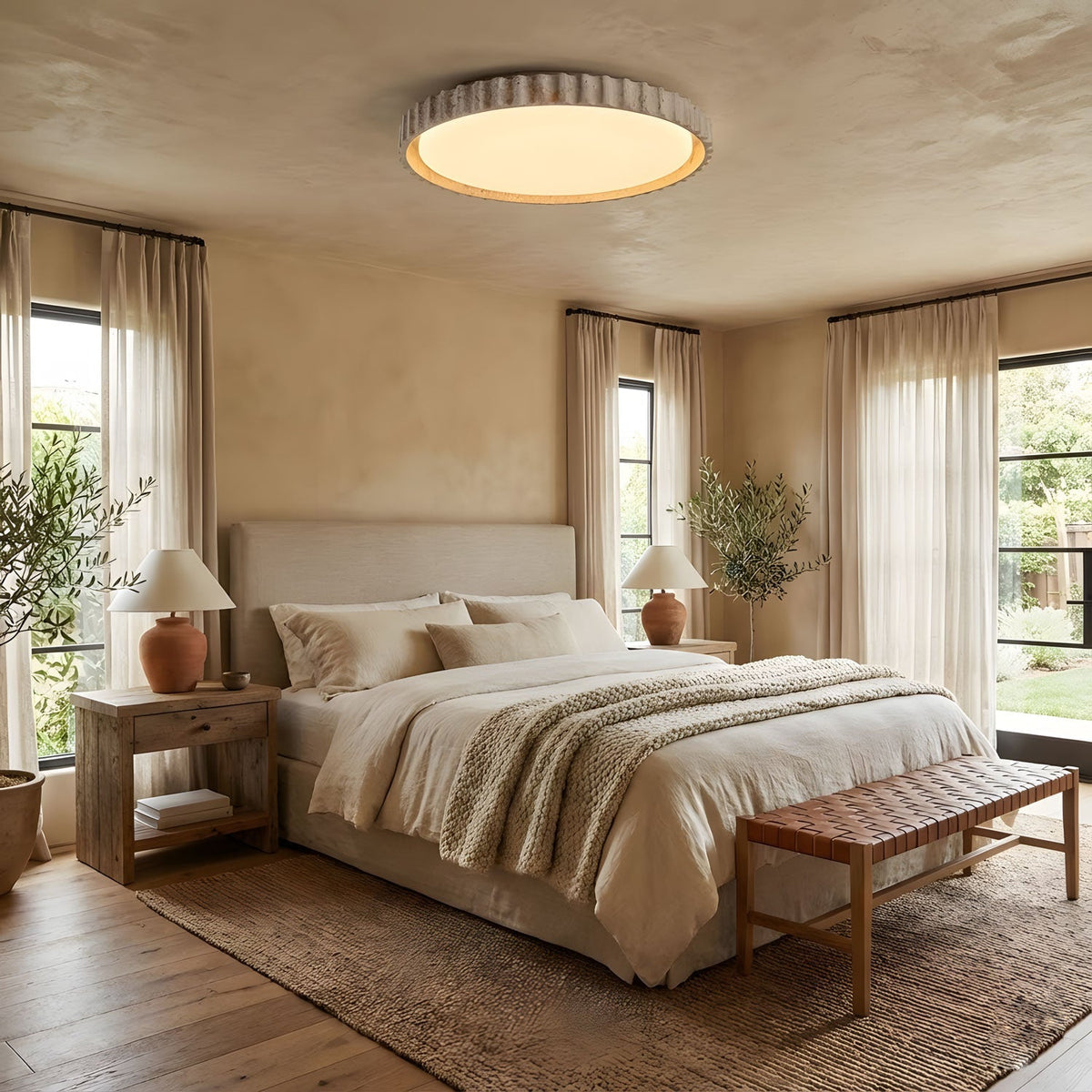 Fluted Travertine Flush Mount Ceiling Light 12.6 in