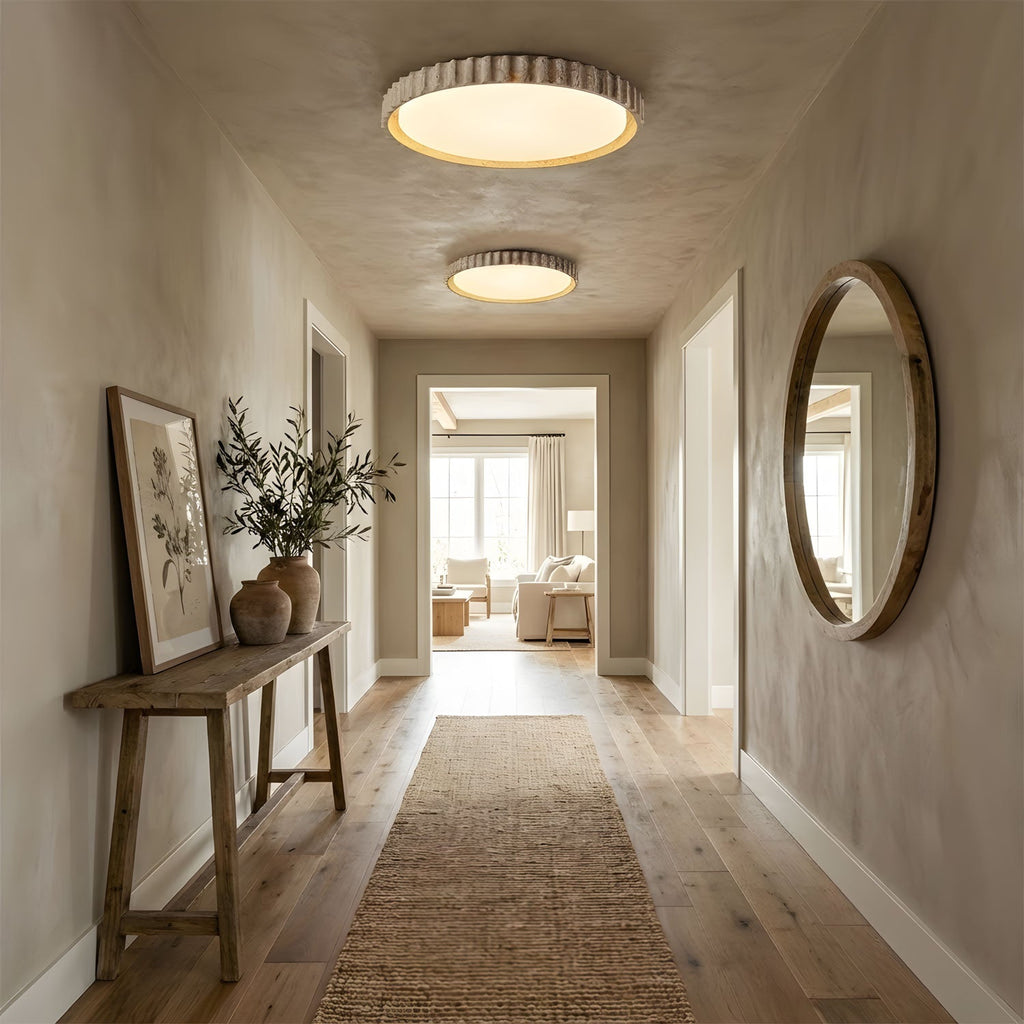 Fluted Travertine Flush Mount Ceiling Light 12.6 in