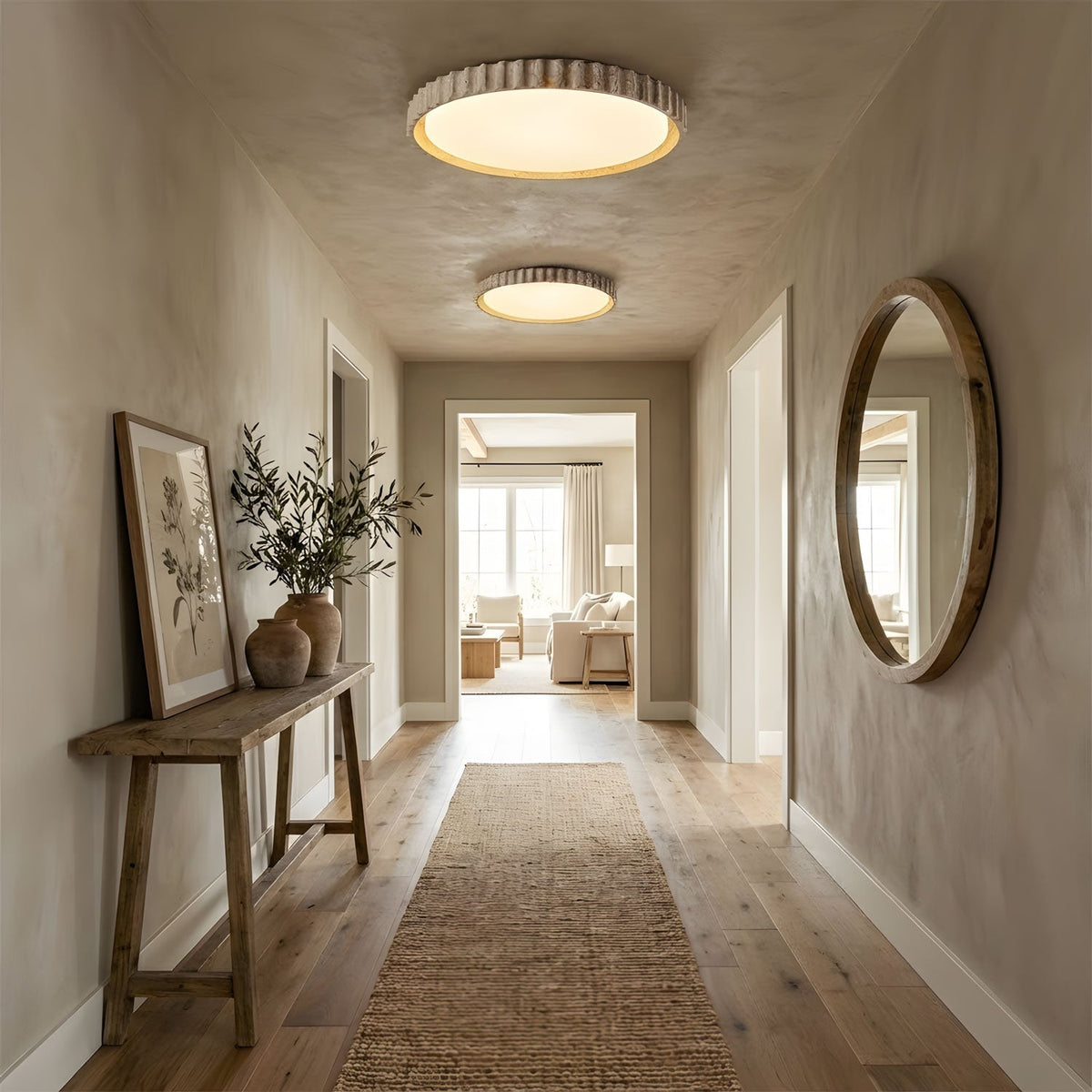 Fluted Travertine Flush Mount Ceiling Light 12.6 in