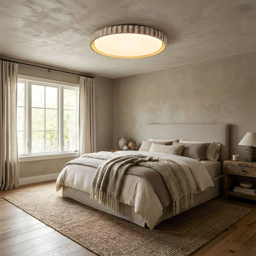 Fluted Travertine Flush Mount Ceiling Light 12.6 in