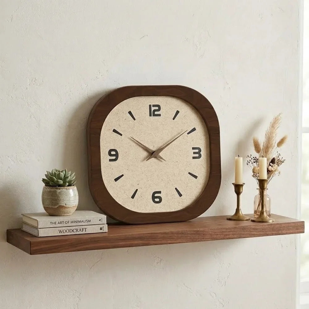 Wall Clock 12 14 or 16 Inches Silent Quartz Cream Brown