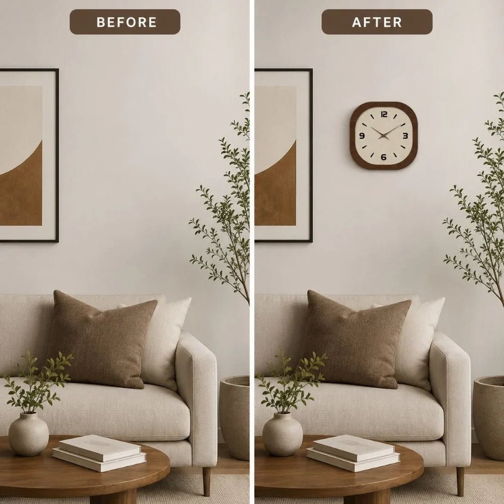 Wall Clock 12 14 or 16 Inches Silent Quartz Cream Brown