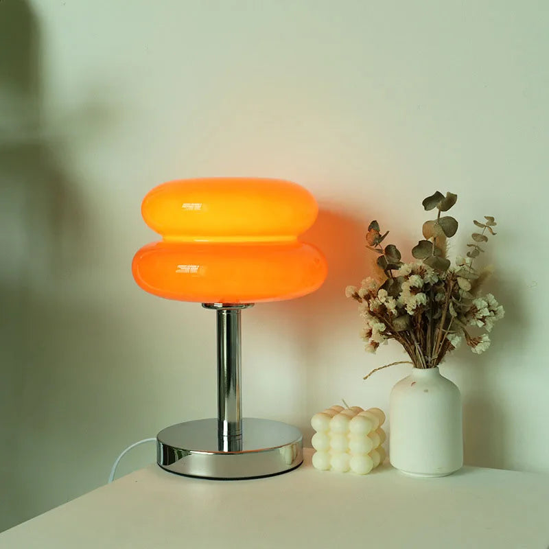 Glass Table Lamp with Chrome Base 11 Inch USB Powered